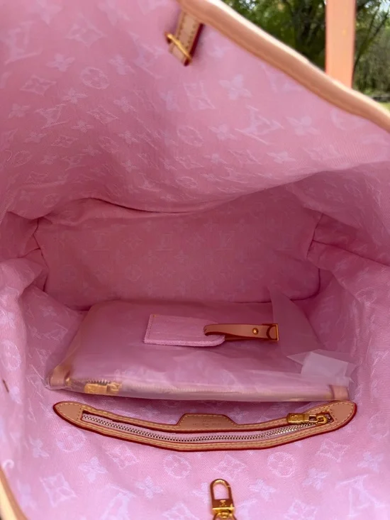 Fashion inspired Pink Canvas Tote Bag with Tan Trim - Picture 4 of 7